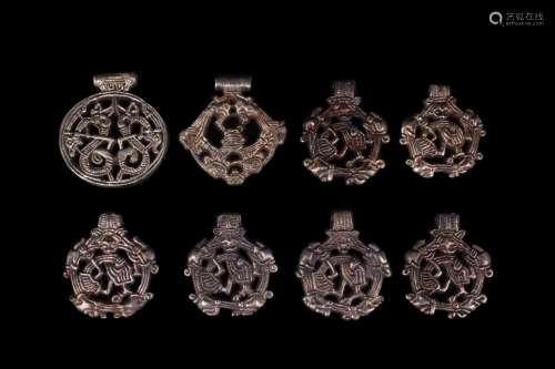 SET OF EIGHT SILVER VIKING PENDANTS - WITH REPORT