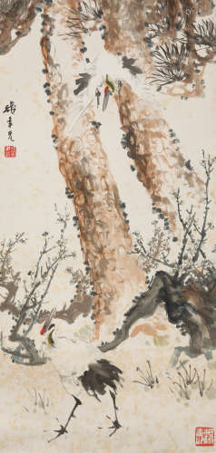 张聿光 (1885一1968）松鹤延年 设色纸本