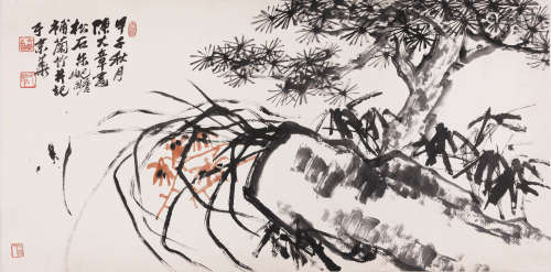 陈大章（1930-2015）、朱屺瞻（1892-1996）松兰图 设色纸本