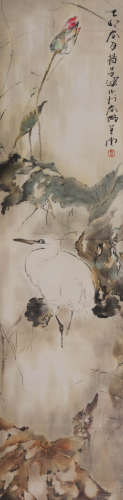 杨善深（1913-2004）荷塘白鹭 设色纸本