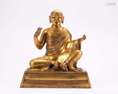 Bronze Gilded Arhat Statue of the Qing Dynasty