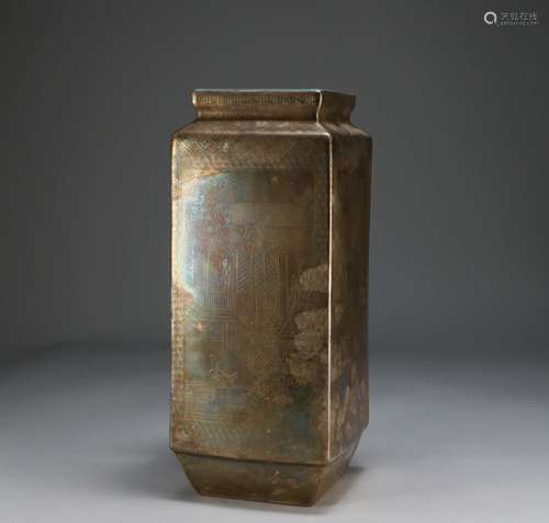 Qing Dynasty - Silver Wrapped Porcelain Square Vase