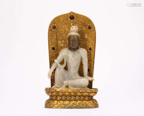 Gilded white jade Buddha statue of the Qing Dynasty