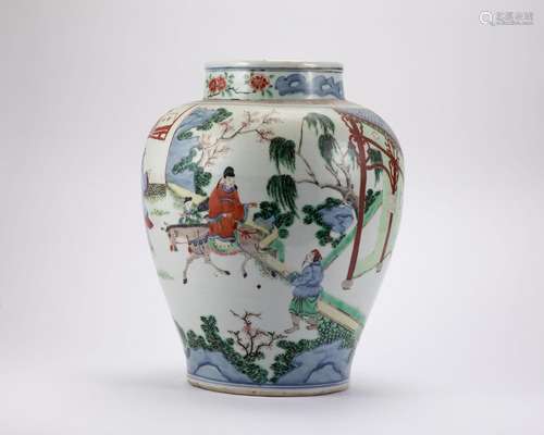 Blue and white multicolored jar of the Qing Dynasty