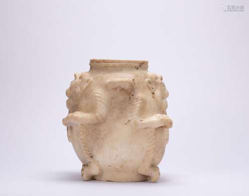 White marble bear jar