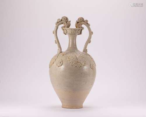 White glazed double dragon vase