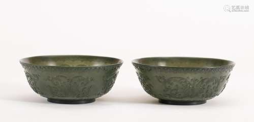 A PAIR OF CHINESE JASPER BOWLS