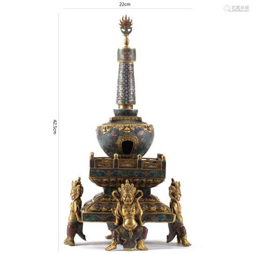 A CHINESE CLOISONNE BUDDHIST TOWER