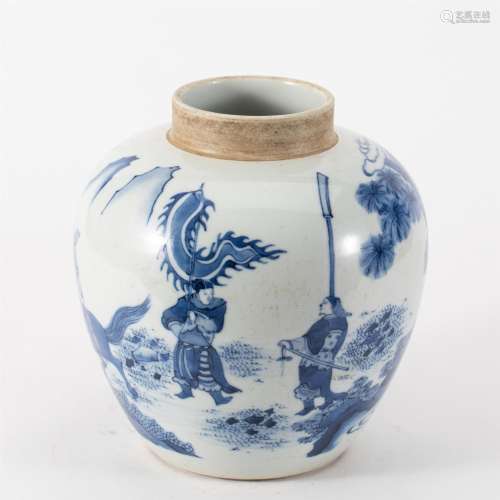 A CHINESE BLUE AND WHITE PORCELAIN FIGURE JAR
