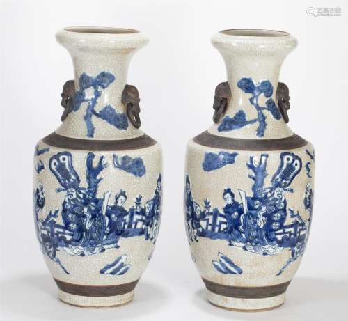 A PAIR OF CHINESE BLUE AND WHITE PORCELAIN FIGURE VASES