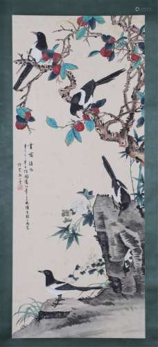 A CHINESE PAINTING OF BIRDS AND FRUITS