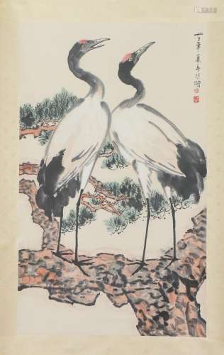 A CHINESE PAINTING OF CRANES