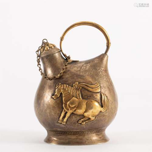 A CHINESE GILT BRONZE CARVED HORSE EWER