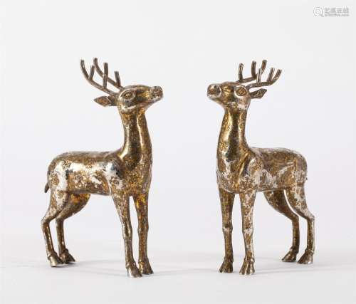 A PAIR OF CHINESE GILT SILVER DEERS