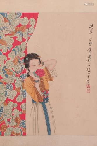 A CHINESE PAINTING OF A BEAUTIFUL LADY