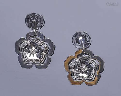 Pendientes en forma de flor colgante, en montura calada de o...