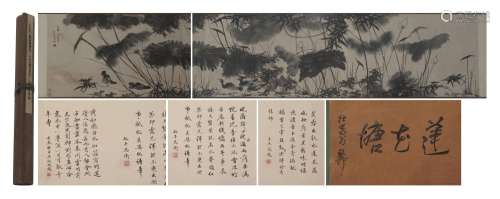 A CHINESE PAINTING OF LOTUS AND CALLIGRAPHY