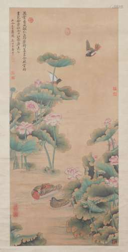 A CHINESE PAINTING OF BIRDS AND LOTUS FLOWERS