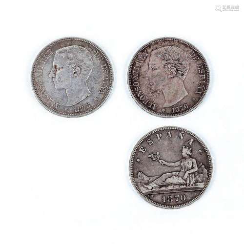 Lote de 3 monedas de 5 Pesetas ("duros") de plata ...