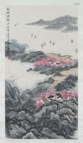 A CHINESE PAINTING OF MOUNTAINS AND RIVER LANDSCAPE