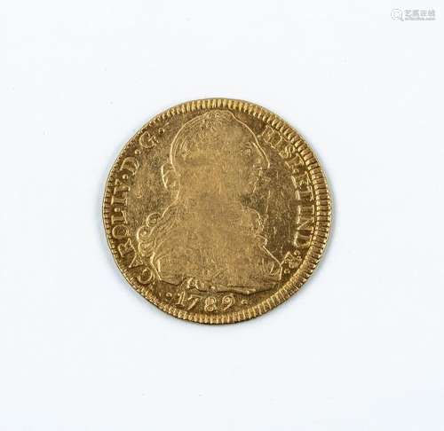 Moneda de oro de 8 Escudos. España. Carlos IV. 1789. Popayán...