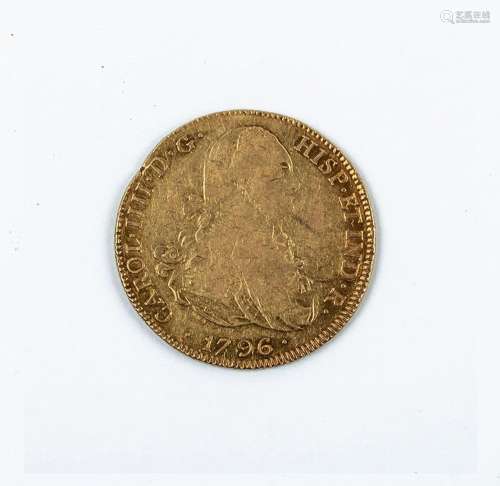 Moneda de oro de 8 Escudos. España. Carlos IV. 1796. Potosí....