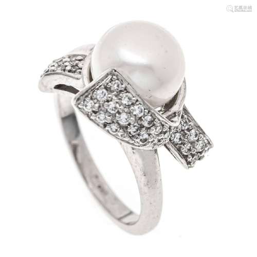 Cultured pearl diamond ring WG 585