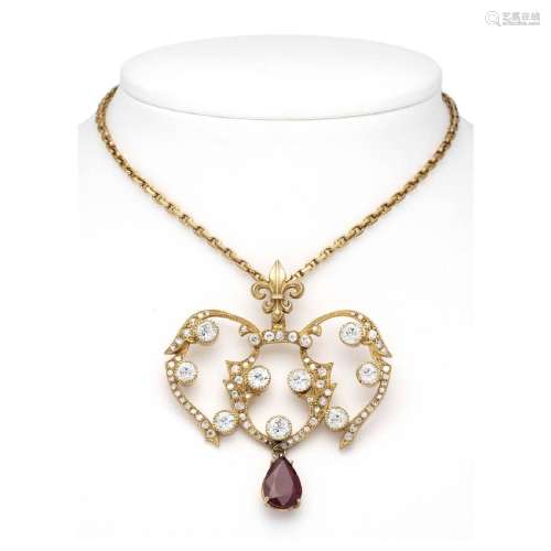 Old-cut diamond ruby necklace RG 5