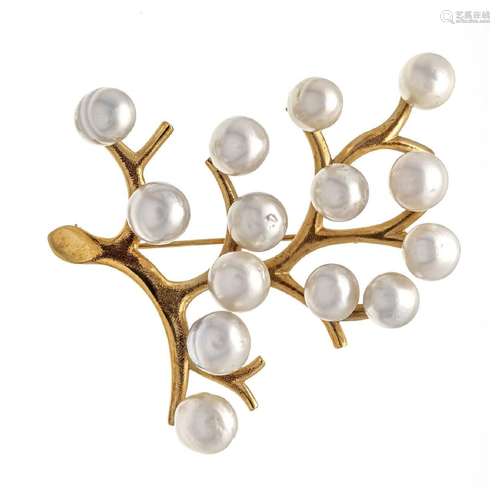 Cultured pearl brooch tree GG 585/