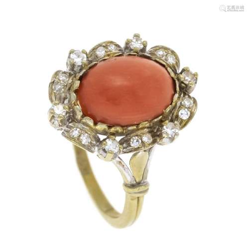 Coral diamond ring GG 750/000 with