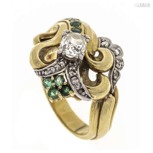 Old cut diamond emerald ring circa