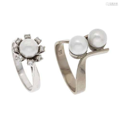 2 Akoya pearl rings WG 585/000 wit