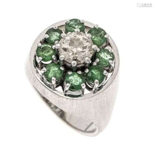 Emerald old cut diamond ring WG 75