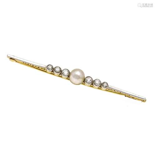 Half pearl old cut diamond brooch