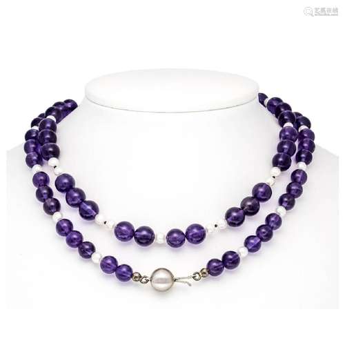 Amethyst-Akoya beads necklace with