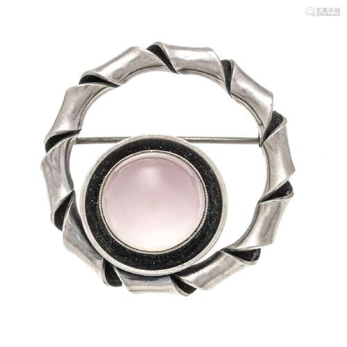 Rose quartz brooch silver 935/000