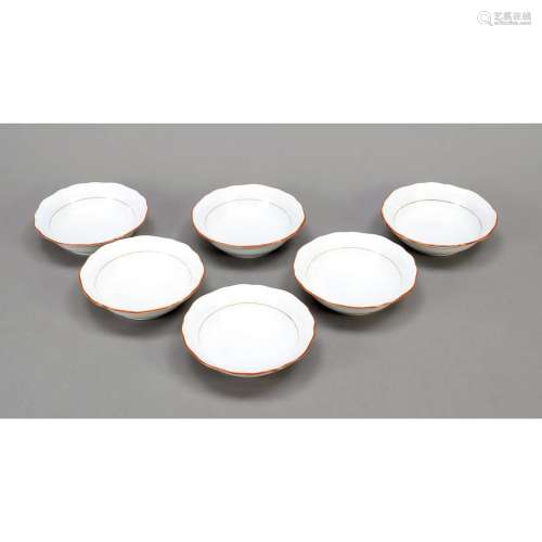 Six compote bowls, Meissen, marks