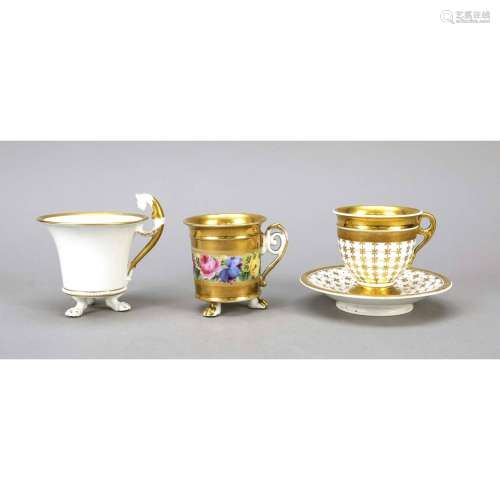 Three cups with saucers, France,