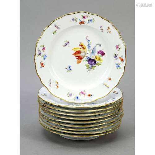 Ten plates, Meissen, various mark