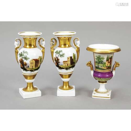 Three vases, 19th c., 2x amphora,