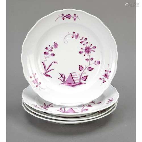 Set of 4 dinner plates, Meissen,