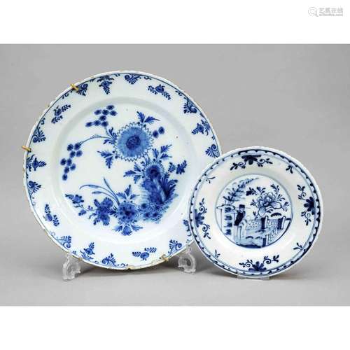 Two plates, faience, Holland, 18t