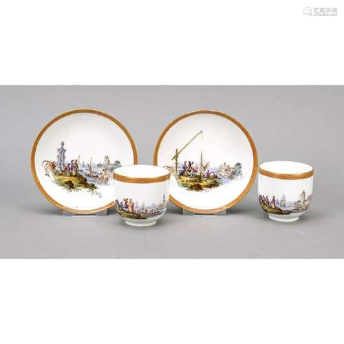 Two cups with saucers, Meissen, m