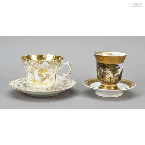 Two cups with saucers, German, 19