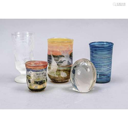 Five pieces of artist's glass, en