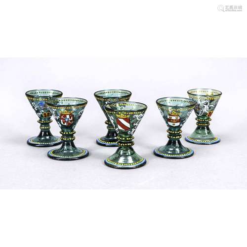 Six liqueur glasses, around 1880,