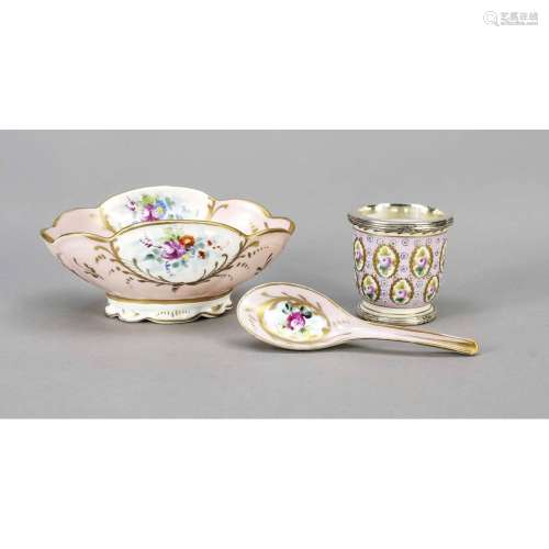 Bowl with spoon and cup, France,