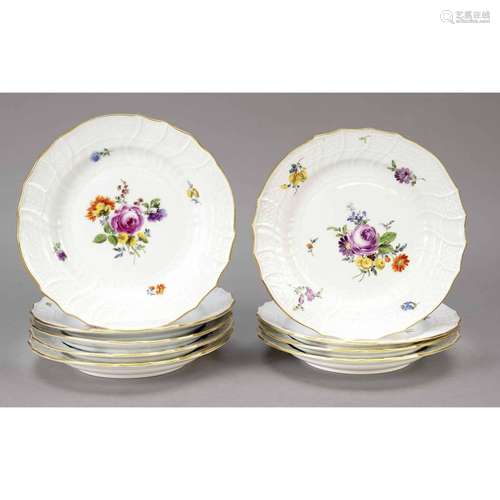 Nine dessert plates, Meissen, mar