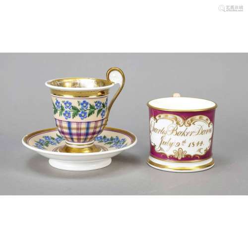 Cup and cup with saucer, 19th cen