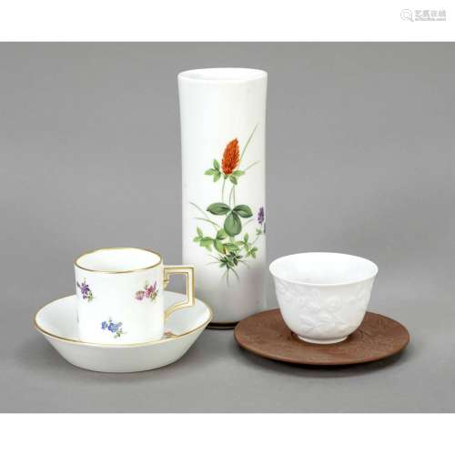 Three pieces Meissen, cup with sa